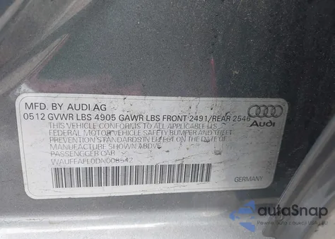 2013 Audi A4 2.0T Premium из США, поврежденный, VIN WAUFFAFL0DN008542